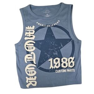 American Legend Tank Top Ribbed Graphic Sleeveless Casual Blue XL Retro 1986 New